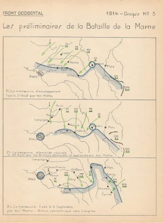 plan des pr&eacute;liminaires de la Bataille de la Marne (1914)