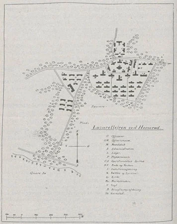 Plan du camp d'internement de Horser&oslash;d pendant la Grande Guerre