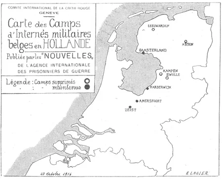carte de localisation des camps d'intern&eacute;s aux Pays-Bas pendant la Premi&egrave;re Guerre Mondiale