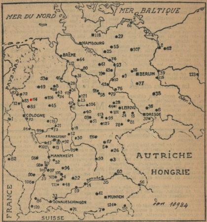 carte de l'Allemagne pour localiser le camp de prisonniers de Bochum