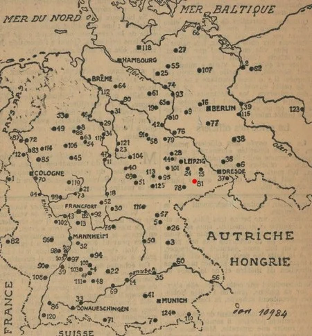 carte de l'Allemagne pour localiser le camp de prisonnier de Chemnitz