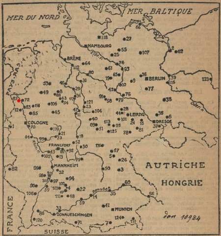 carte de l'Allemagne pour localiser le camp de prisonnier de Friedrichsfeld