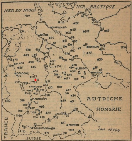 carte de l'Allemagne pour localiser le camp de prisonniers de Giessen
