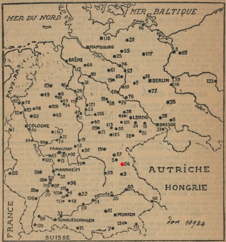 carte de l'Allemagne pour localiser le camp de prisonniers de Grafenwöhr