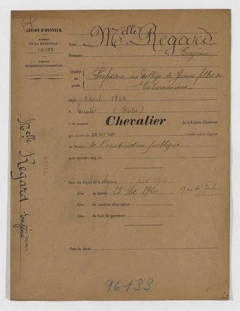Extrait du dossier de Légion d'Honneur d'Eugènie REGARD
