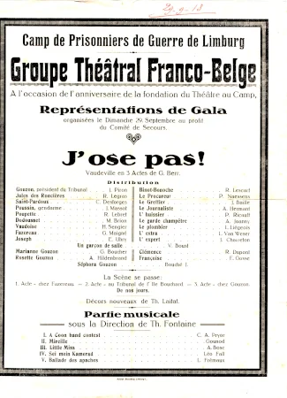 affiche pour une repr&eacute;sentation th&eacute;&acirc;trale au camp de Limburg en 1918