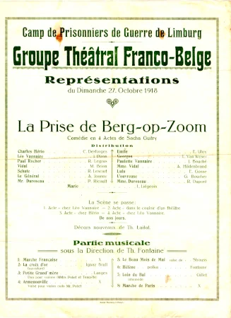 affiche pour une repr&eacute;sentation th&eacute;&acirc;trale au camp de Limburg en 1918