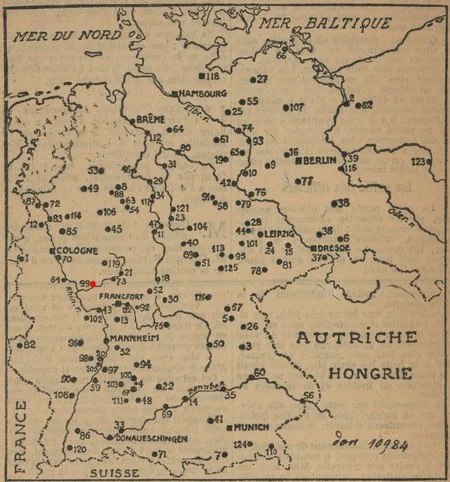 carte de l'Allemagne pour localiser le camp de prisonniers de Limburg