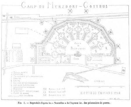 Plan du camp de prisonniers de Merzdorf pendant la Première Guerre Mondiale