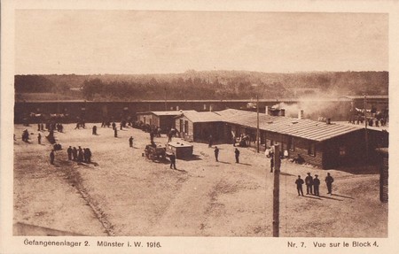 Vue du block n°4 au camp de Münster I pendant la Première Guerre Mondiale