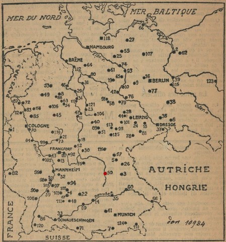 carte de l'Allemagne pour localiser le camp de prisonniers de Ratisbonne (Regensburg)