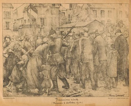 Des prisonniers civils &agrave; P&eacute;ronne sur un dessin r&eacute;alis&eacute; par Jean Pierre Laurens
