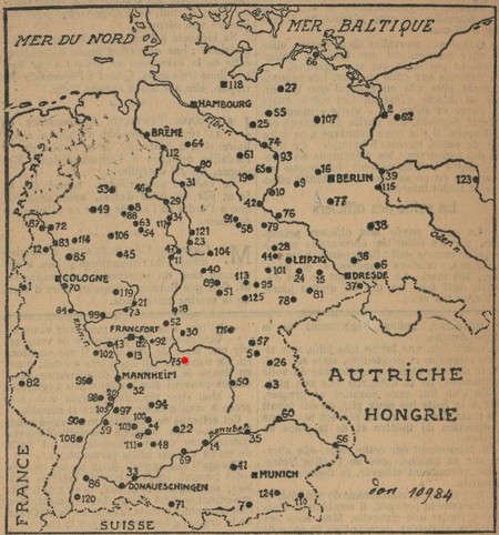 carte de l'Allemagne pour localiser le camp de prisonniers de Würzburg
