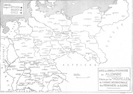 carte des camps de prisonniers allemands pendant la Première Guerre Mondiale