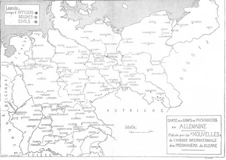 carte des camps de prisonniers allemands pendant la Première Guerre Mondiale