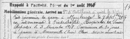 extrait de la fiche matricule de Jules Henri BOURSIER