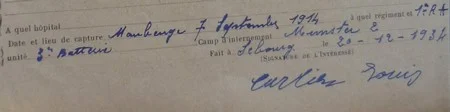 Extrait du dossier d'ancien combattant de Louis Abraham CARLIER