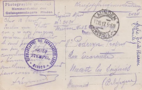 Alfred LEGRAND &agrave; Minden sur une carte postale (verso)