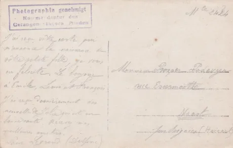 Alfred LEGRAND &agrave; Minden sur une carte postale (verso d'une carte postale)
