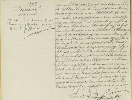Acte de naissance de Marceau AMAND