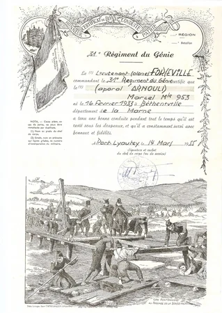 Certificat de bonne conduite accord&eacute; &agrave; Marcel ARNOULD &agrave; l'issue de son service militaire