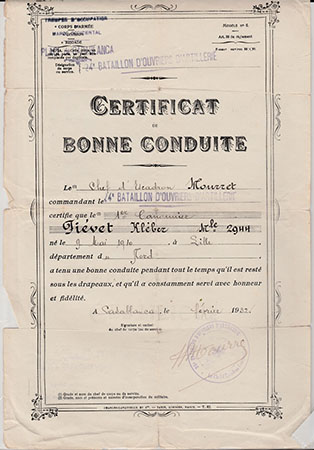 certificat de bonne conduite de Kléber FIEVET, obtenu en 1932