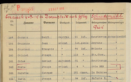 Fiche de prisonnier issue des archives de la Croix-Rouge concernant Joseph CARIN
