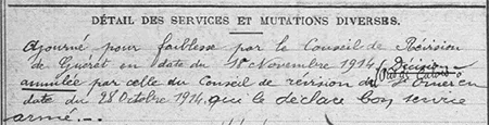 Extrait de la fiche matricule de Joseph CARIN
