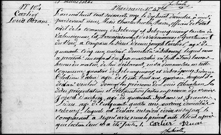 Acte de naissance de Louis Abraham CARLIER dat&eacute; de 1871 &agrave; Sebourg