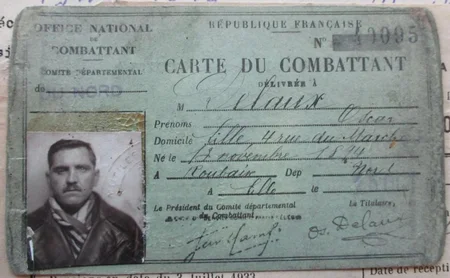 Carte du combattant d'Oscar DELAUX