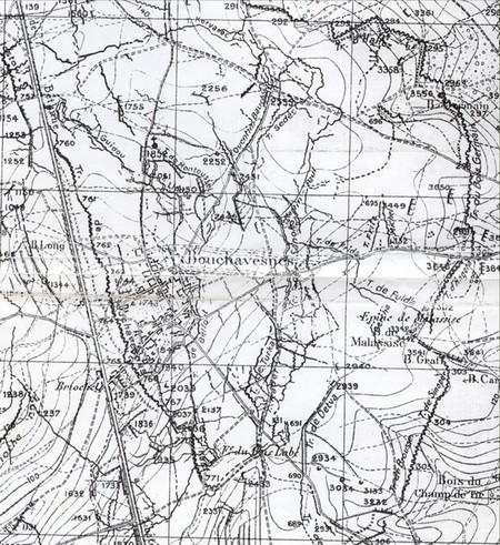 Emplacement des tranchées dans la région de Bouchavesnes pendant la Grande Guerre
