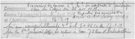 Extrait de la fiche matricule de Charles Augustin FIEVET