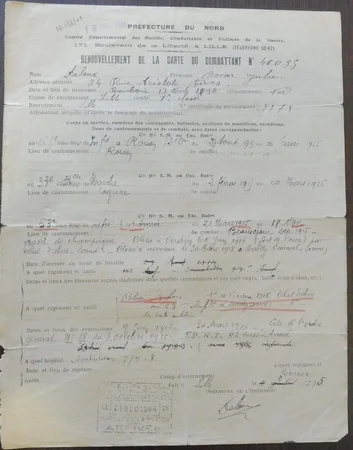 Extrait num&eacute;ris&eacute; du dossier d'ancien combattant d'Oscar DELAUX
