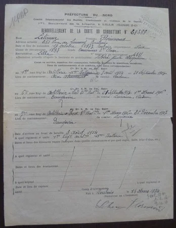 Extrait du dossier de combattant de LETIENNE Florimond
