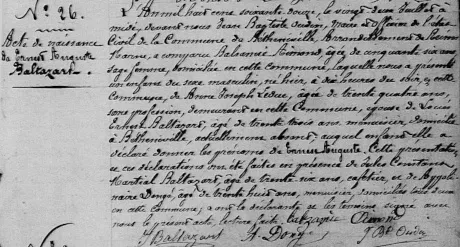 Acte de naissance d'Ernest Baltazart issu des archives d&eacute;partemenales de la Marne