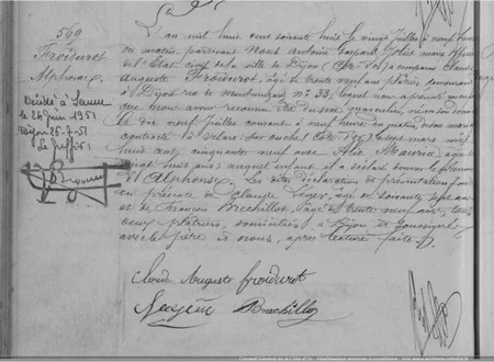 Extrait de la fiche matricule d'Alphonse FROIDUROT