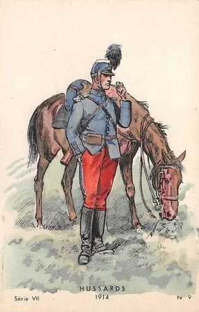 Dessin d'un hussard au d&eacute;but de la Premi&egrave;re Guerre Mondiale