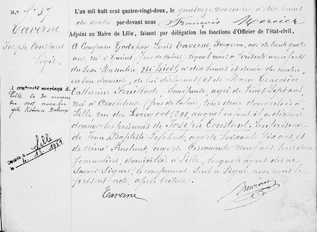 Acte de naissance de Joseph Constant TAVERNE numérisé par les archives départementales du Nord