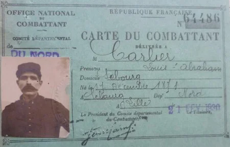 Carte d'ancien combattant de Louis Abraham CARLIER