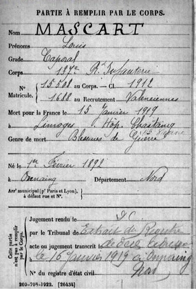Fiche Mort pour la France de Louis Mascart
