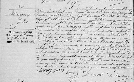 Acte de naissance de Jules MAGNY, n&eacute; &agrave; Onnaing en 1892