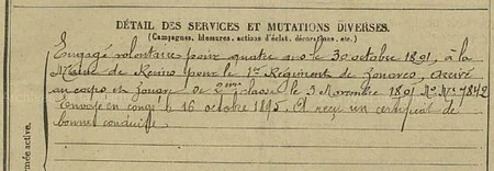 Extrait de la fiche matricule d'Ernest BALTAZART