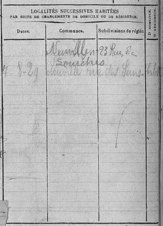 Extrait de la fiche matricule de Gaston AMAND
