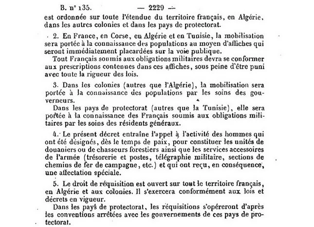 Texte du d&eacute;cret de mobilisation g&eacute;n&eacute;rale dat&eacute; du 1er ao&ucirc;t 1914