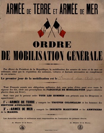 Affiche du décret de mobilisation générale publié en Août 1914