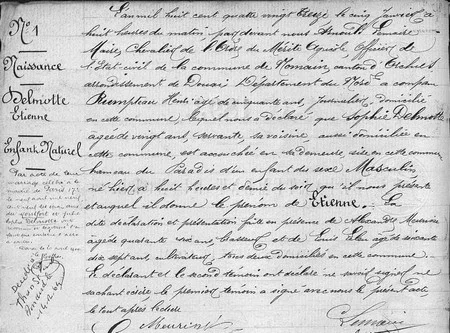 Acte de naissance d'Etienne MONTFORT dat&eacute; du 4 janvier 1893 &agrave; Nomain
