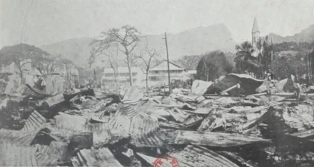 Un quartier de Papeete d&eacute;druit apr&egrave;s les bombardements de 1914