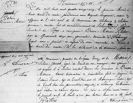 Copie de l'acte de naissance de Druon Adrien PATOU issu des archives d&eacute;partementales