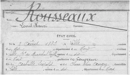 Extrait de la fiche matricule du soldat Louis Henri ROUSSEAUX