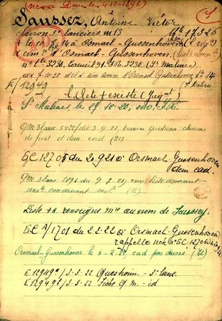 Fiche de Victor SAUSSEZ num&eacute;ris&eacute;e sur le site War Dead Register